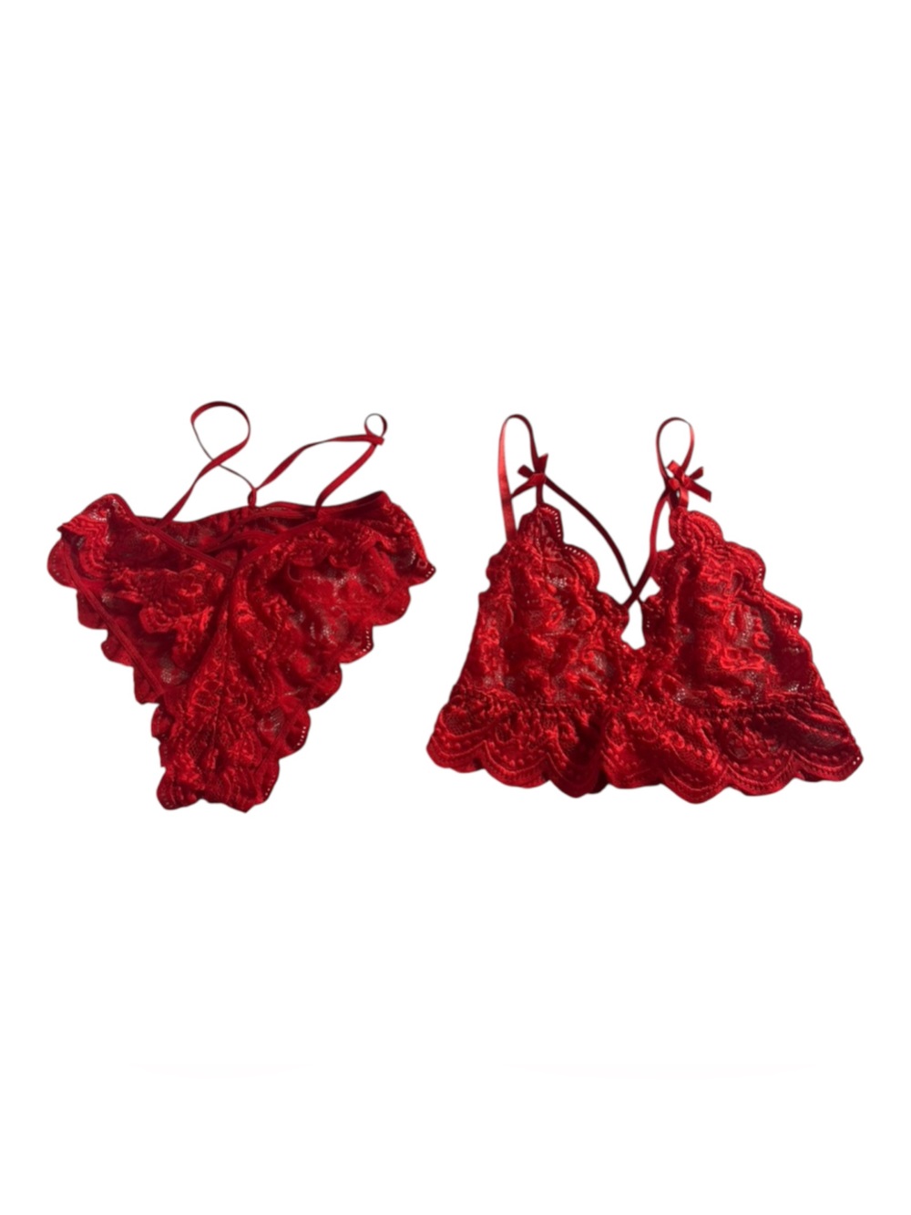 Red Lace Bralette Set - Women Intimates